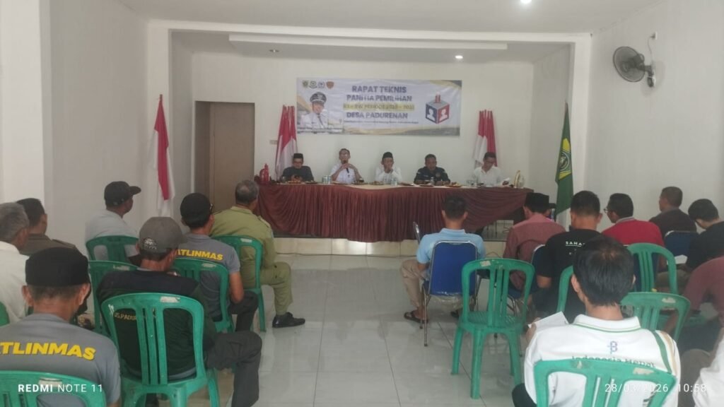 Rapat teknis Panitia Pemilihan Ketua RT RW Periode 2026-2031 Desa Padurenan, Sabtu(28/3/2026)