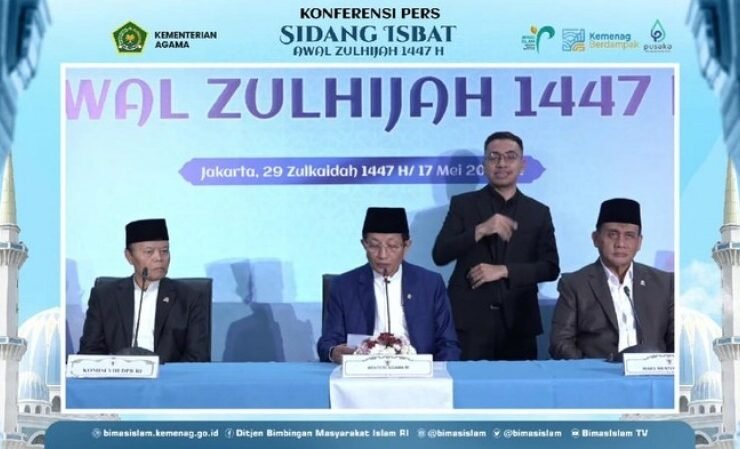 Menag Nasaruddin Umar memberikan keterangan pers usai sidang isbat di Auditorium HM Rasjidi, Kemenag. Foto: YouTube Kemenag