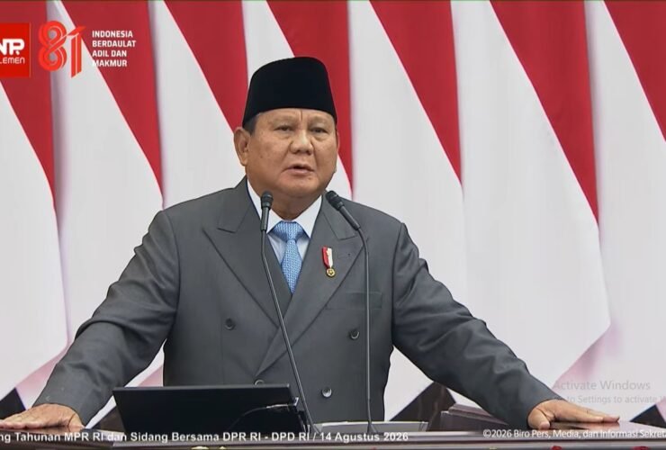 Presiden Prabowo Subianto pada sidang tahunan MPR dan sidang bersama DPR dan DPD, Jum'at (14/8/2026). (Foto: YouTube Sekretariat Presiden).